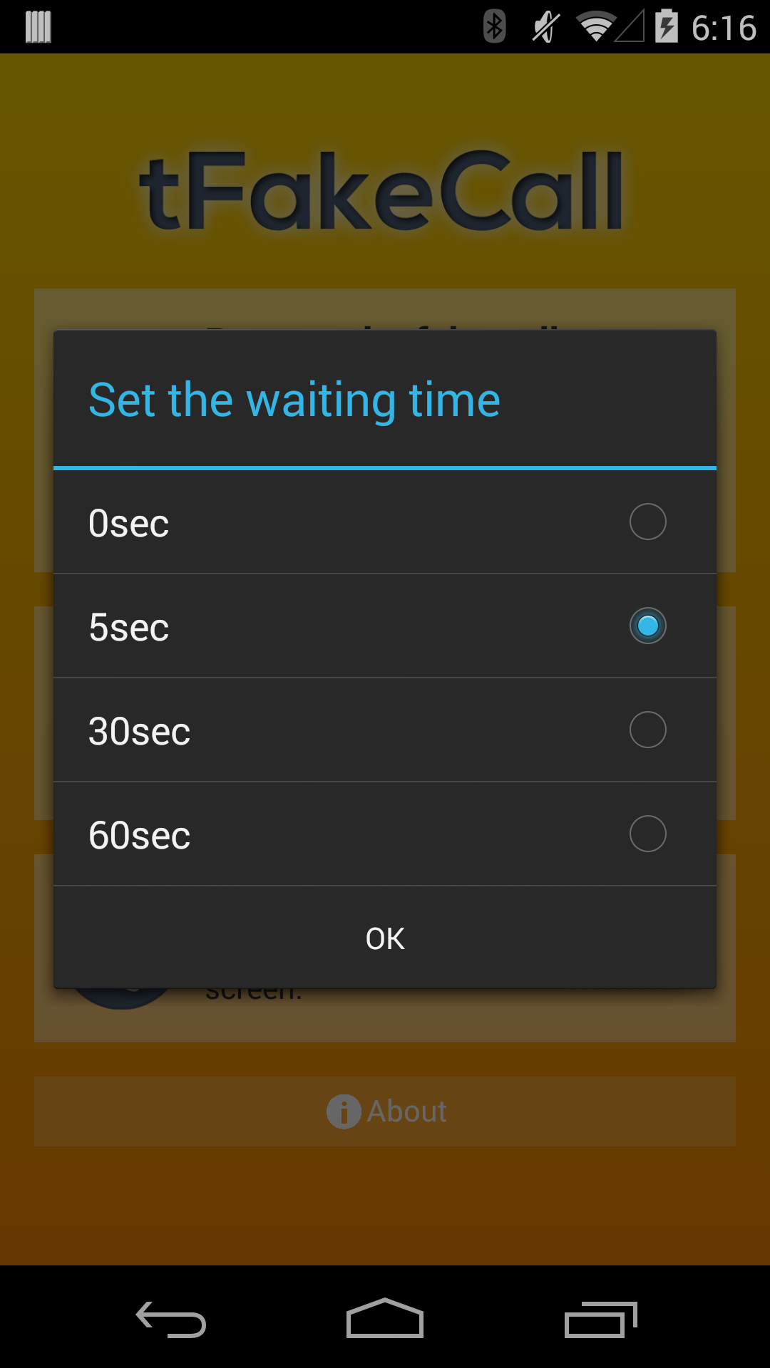 Dialog of setting the wait time